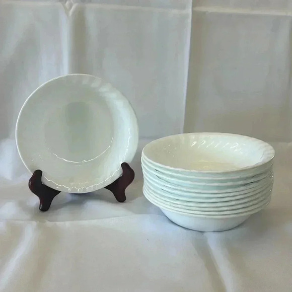 Corelle Other - Vintage Corelle ENHANCEMENT SWIRL Winter Frost White Soup Cereal Bowls Set of 11